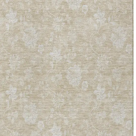Beige Tan And Ivory Floral Washable Indoor Outdoor Area Rug Photo 6