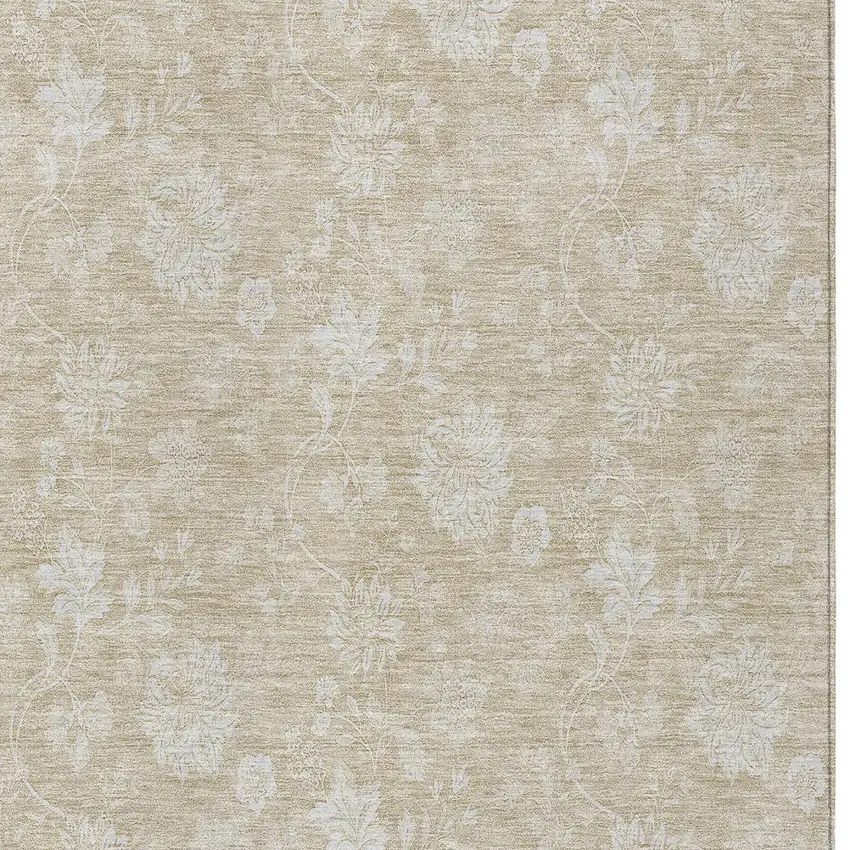 Beige Tan And Ivory Floral Washable Indoor Outdoor Area Rug Photo 6