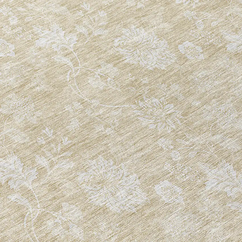 Beige Tan And Ivory Floral Washable Indoor Outdoor Area Rug Photo 8
