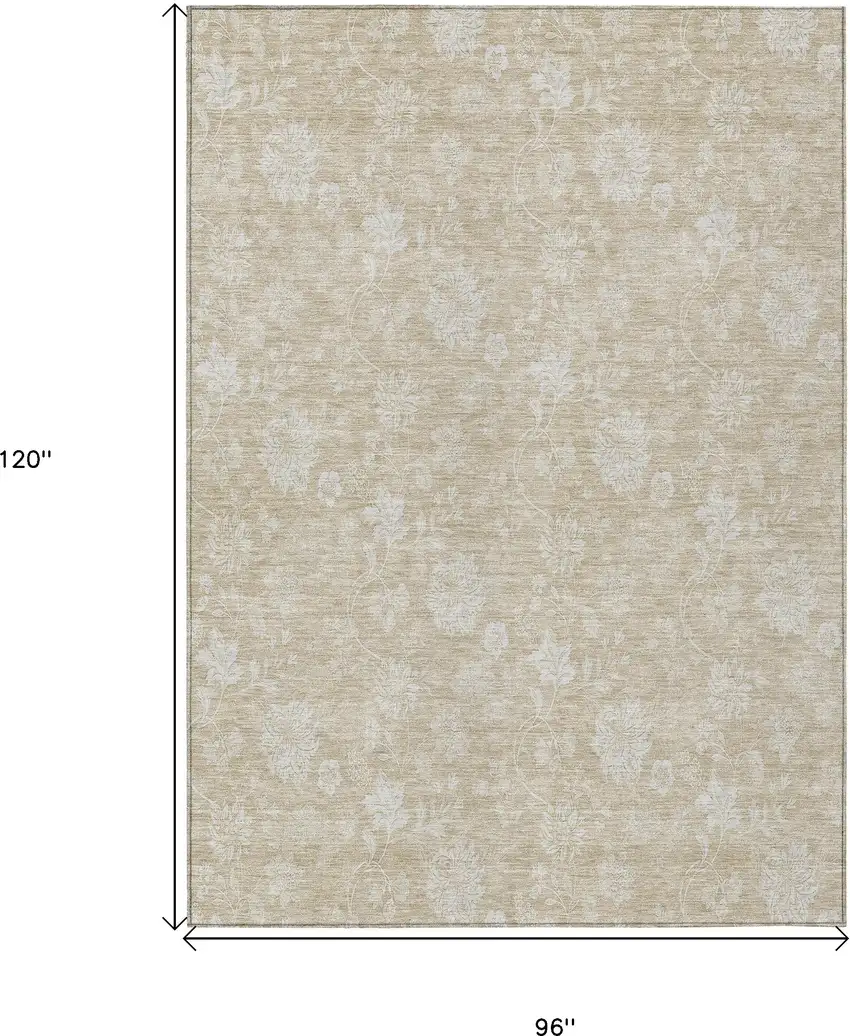 Beige Tan And Ivory Floral Washable Indoor Outdoor Area Rug Photo 3