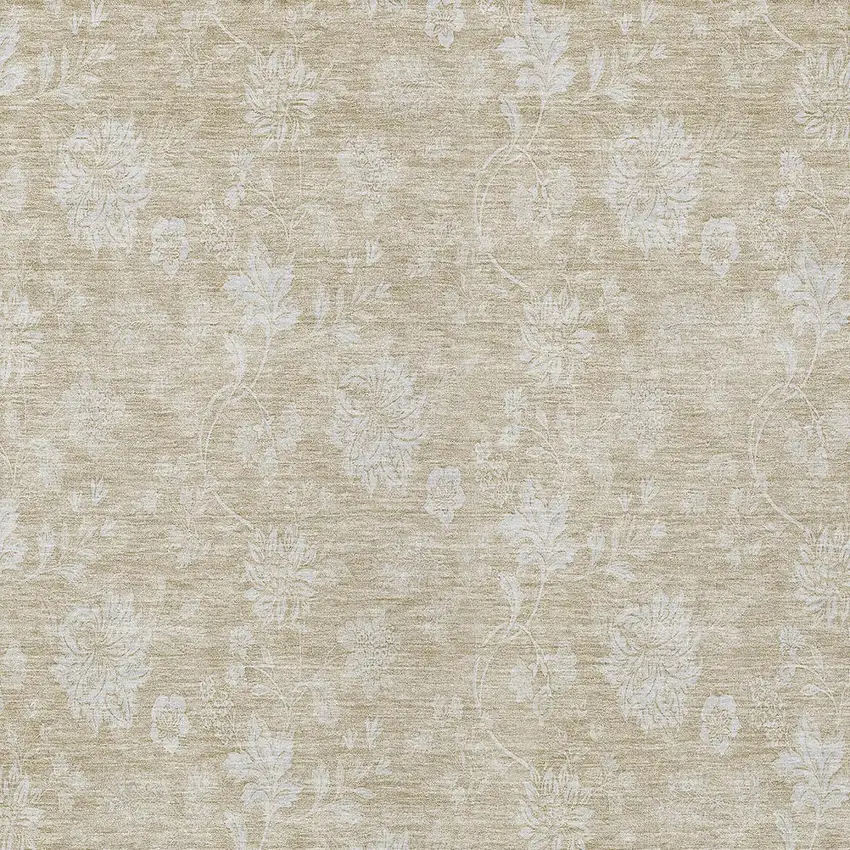 Beige Tan And Ivory Floral Washable Indoor Outdoor Area Rug Photo 6