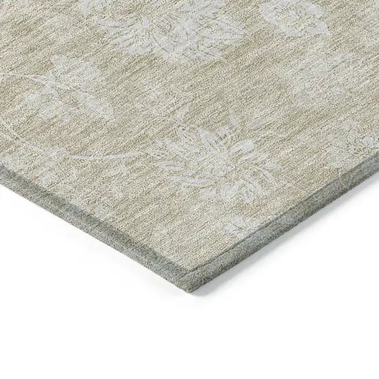 Beige Tan And Ivory Floral Washable Indoor Outdoor Area Rug Photo 5