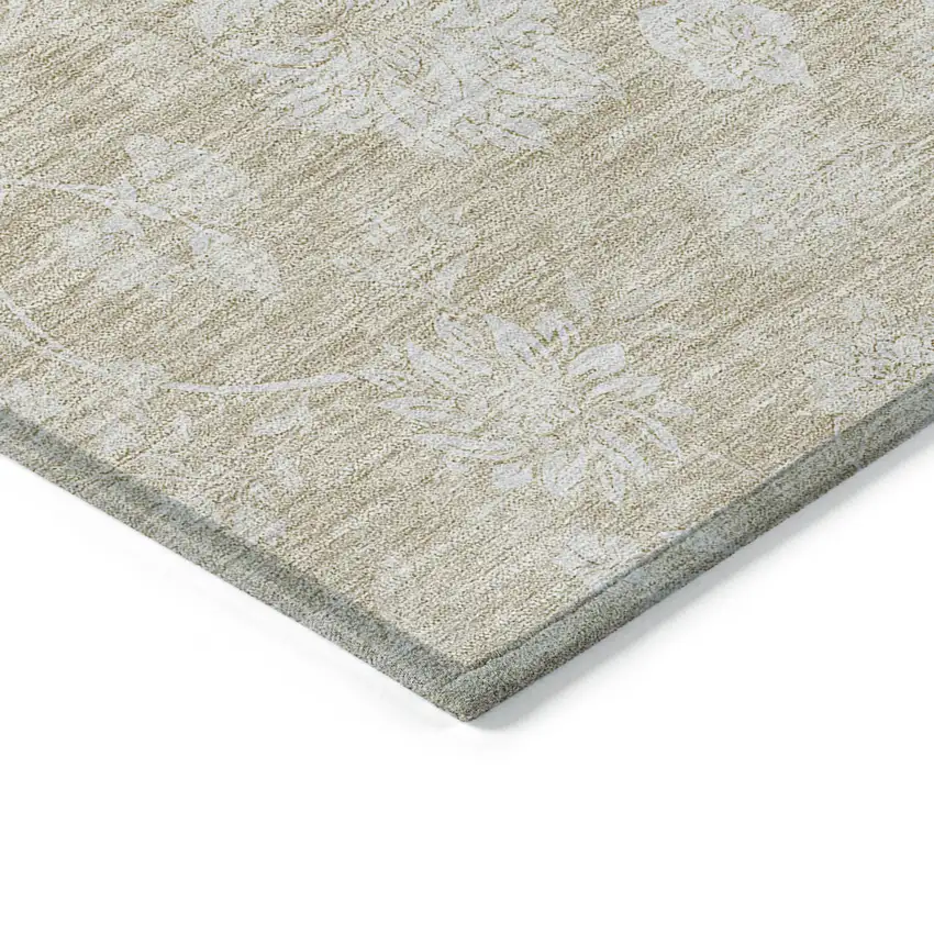 Beige Tan And Ivory Floral Washable Indoor Outdoor Area Rug Photo 5