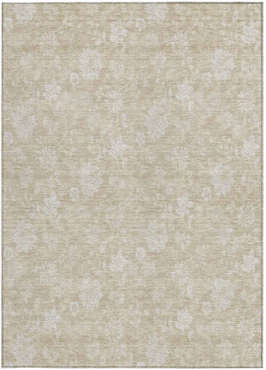 Beige Tan And Ivory Floral Washable Indoor Outdoor Area Rug Photo 6