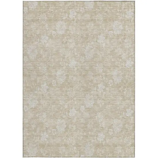 Beige Tan And Ivory Floral Washable Indoor Outdoor Area Rug Photo 6