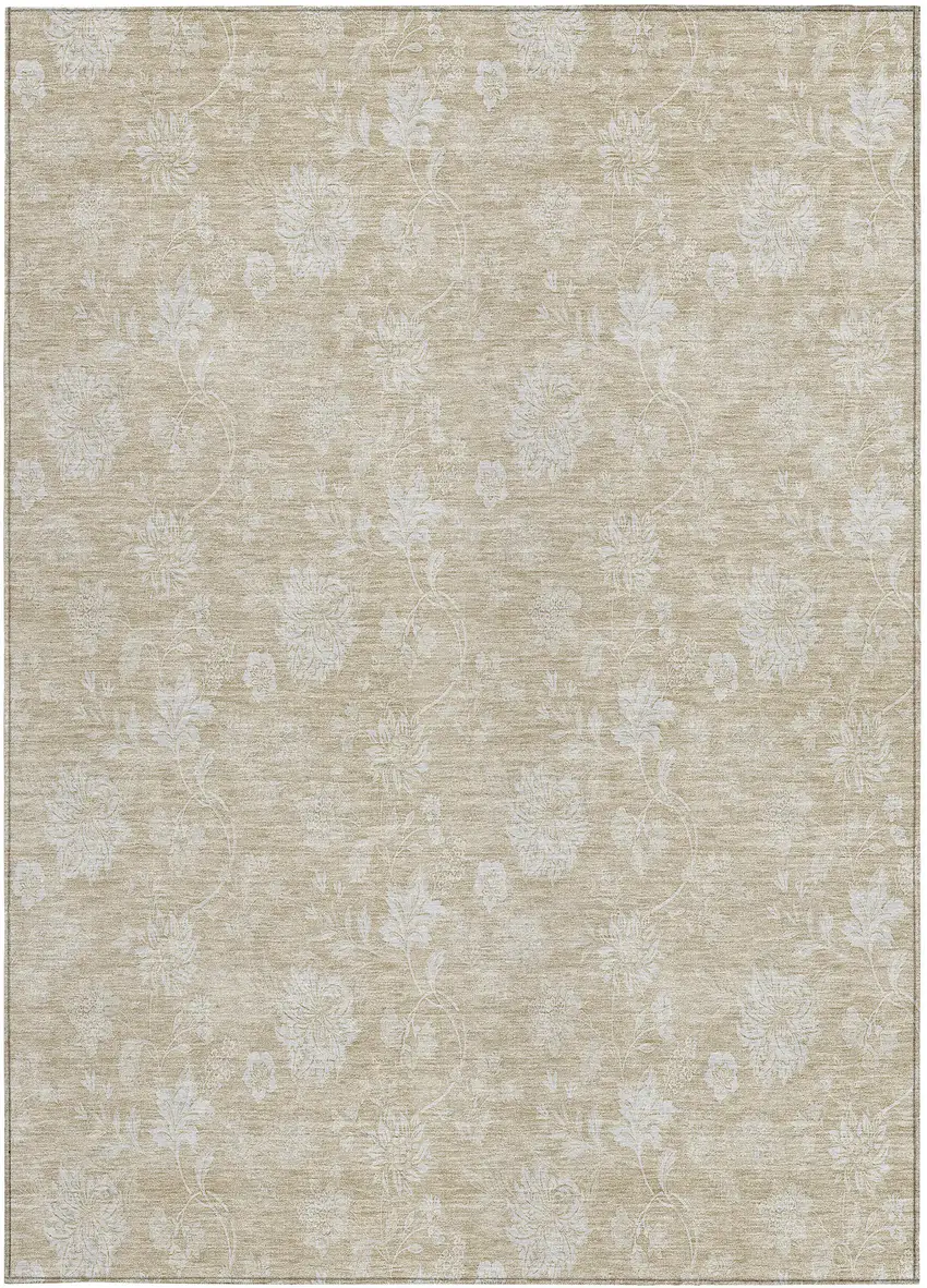 Beige Tan And Ivory Floral Washable Indoor Outdoor Area Rug Photo 6