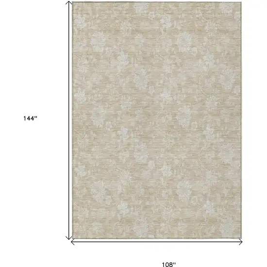 Beige Tan And Ivory Floral Washable Indoor Outdoor Area Rug Photo 3