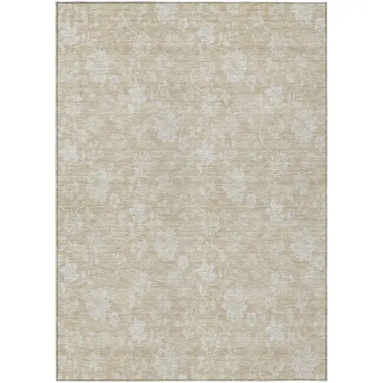 Beige Tan And Ivory Floral Washable Indoor Outdoor Area Rug Photo 2