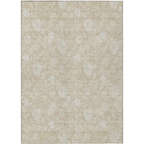 Beige Tan And Ivory Floral Washable Indoor Outdoor Area Rug Photo 2