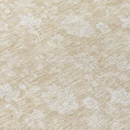 Beige Tan And Ivory Floral Washable Indoor Outdoor Area Rug Photo 8