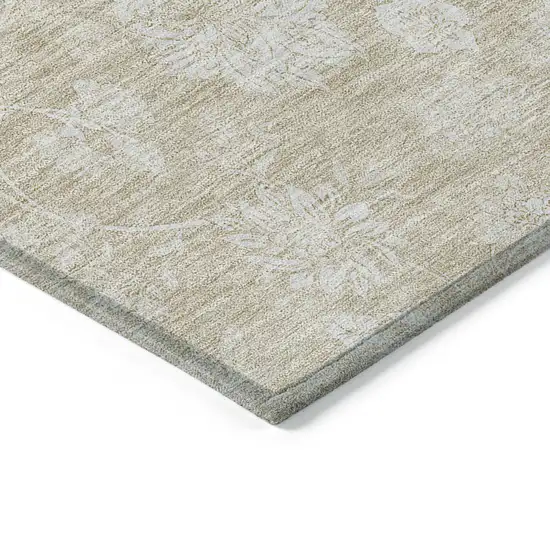 Beige Tan And Ivory Floral Washable Indoor Outdoor Area Rug Photo 5