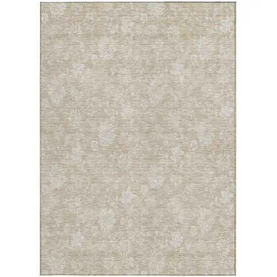 Beige Tan And Ivory Floral Washable Indoor Outdoor Area Rug Photo 7