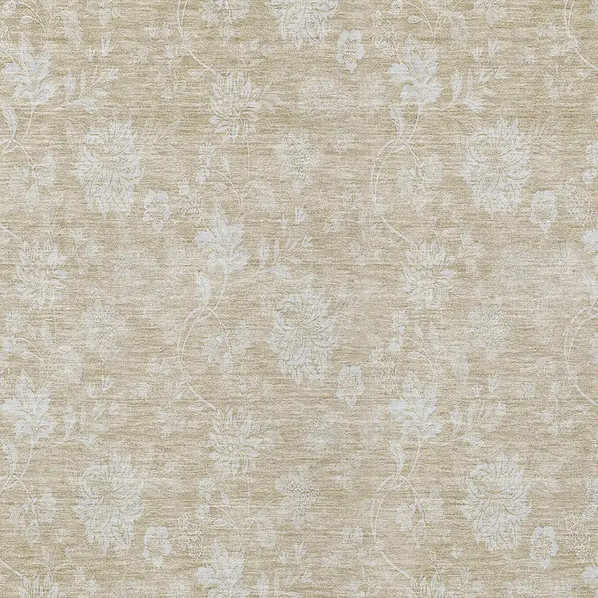 Beige Tan And Ivory Floral Washable Indoor Outdoor Area Rug Photo 6