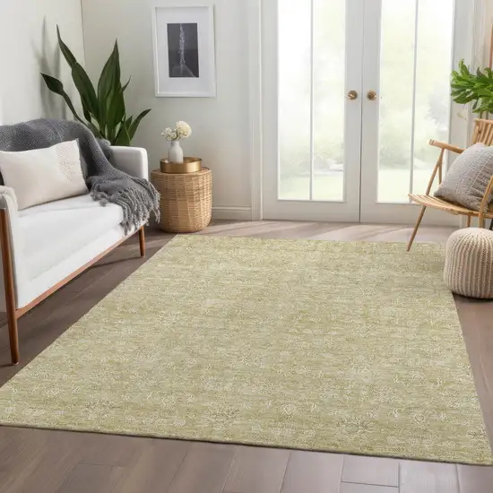 Beige Tan And Ivory Floral Washable Indoor Outdoor Area Rug Photo 8