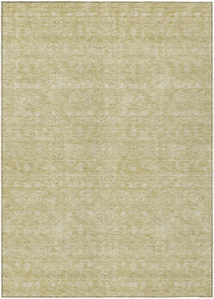 Beige Tan And Ivory Floral Washable Indoor Outdoor Area Rug Photo 1