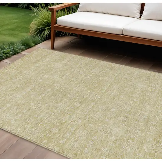 Beige Tan And Ivory Floral Washable Indoor Outdoor Area Rug Photo 1