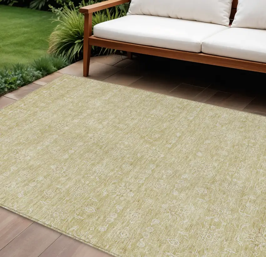 Beige Tan And Ivory Floral Washable Indoor Outdoor Area Rug Photo 1