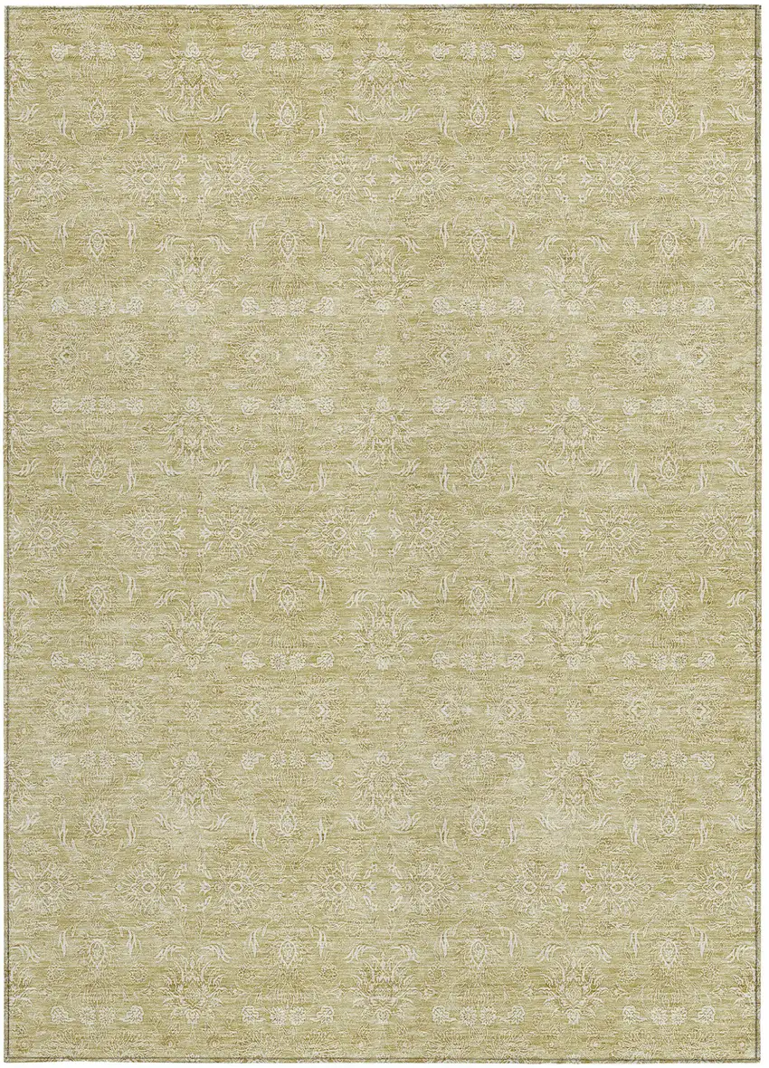 Beige Tan And Ivory Floral Washable Indoor Outdoor Area Rug Photo 5