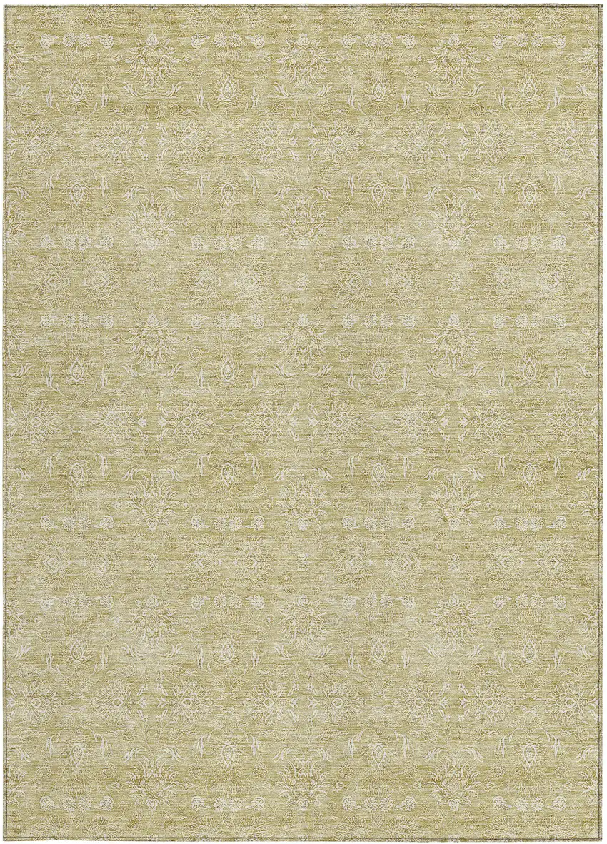 Beige Tan And Ivory Floral Washable Indoor Outdoor Area Rug Photo 5