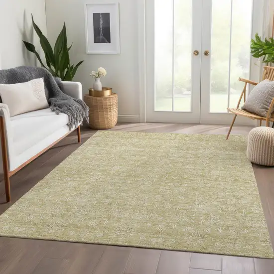 Beige Tan And Ivory Floral Washable Indoor Outdoor Area Rug Photo 7