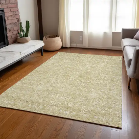Beige Tan And Ivory Floral Washable Indoor Outdoor Area Rug Photo 8