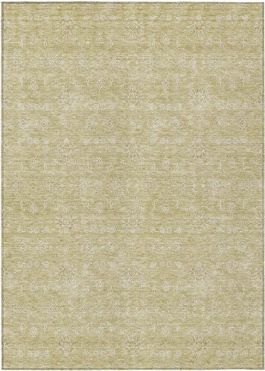 Beige Tan And Ivory Floral Washable Indoor Outdoor Area Rug Photo 1