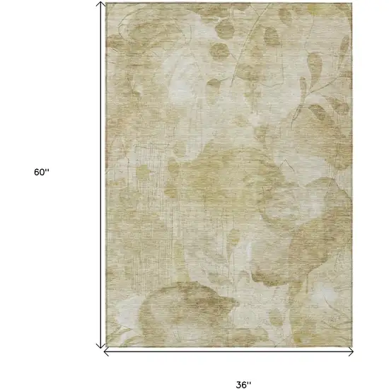Beige Tan And Ivory Floral Washable Indoor Outdoor Area Rug Photo 3