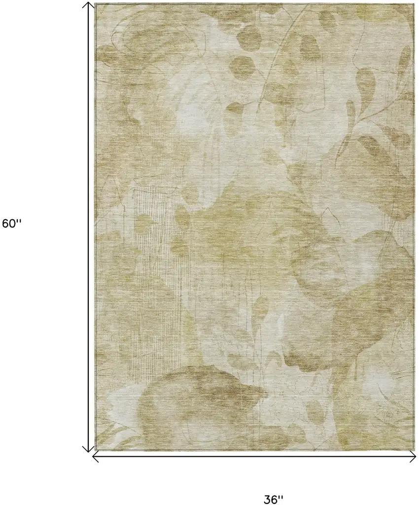 Beige Tan And Ivory Floral Washable Indoor Outdoor Area Rug Photo 3