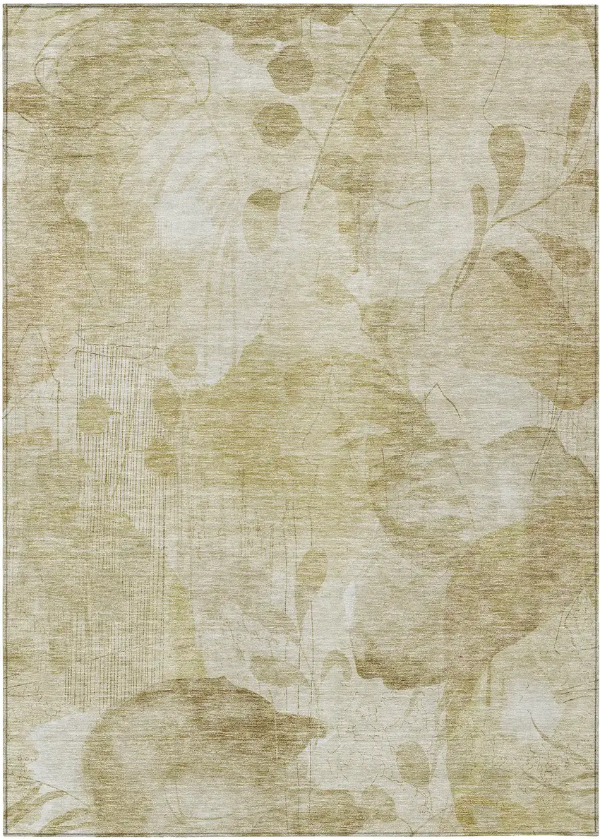 Beige Tan And Ivory Floral Washable Indoor Outdoor Area Rug Photo 2