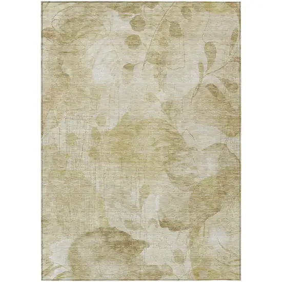 Beige Tan And Ivory Floral Washable Indoor Outdoor Area Rug Photo 2
