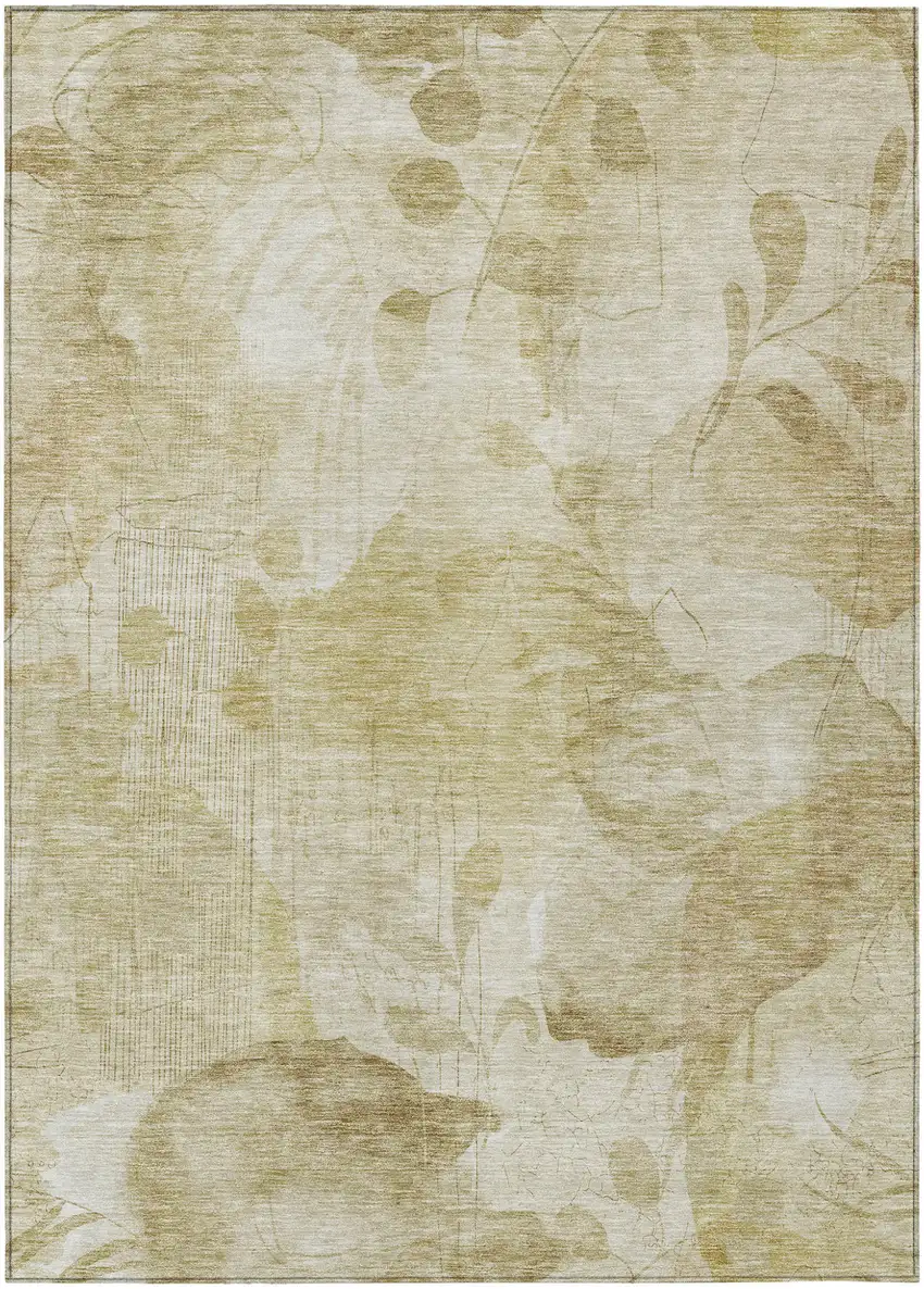 Beige Tan And Ivory Floral Washable Indoor Outdoor Area Rug Photo 2