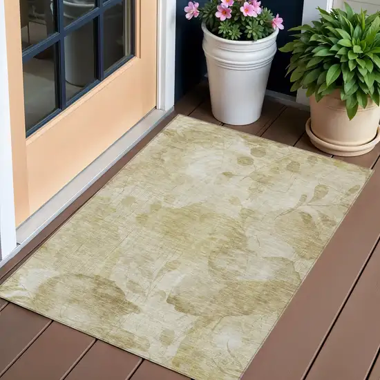 Beige Tan And Ivory Floral Washable Indoor Outdoor Area Rug Photo 1