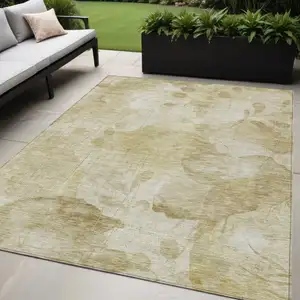 Photo of Beige Tan And Ivory Floral Washable Indoor Outdoor Area Rug