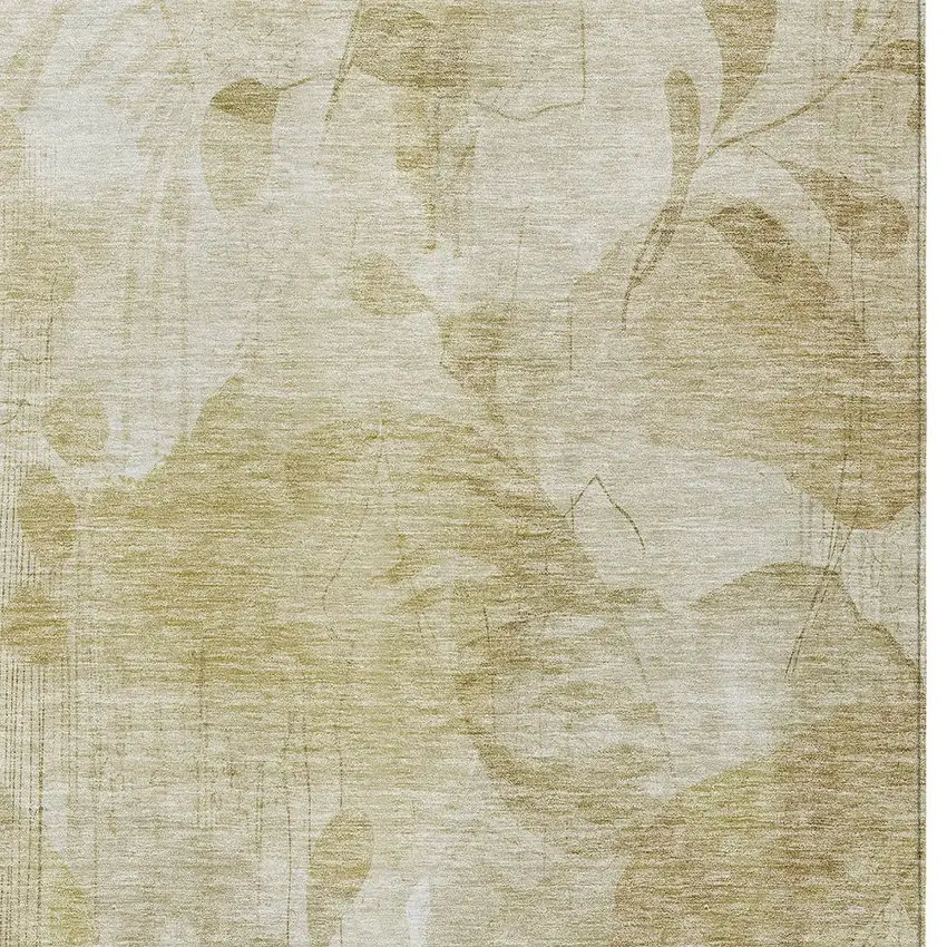 Beige Tan And Ivory Floral Washable Indoor Outdoor Area Rug Photo 6