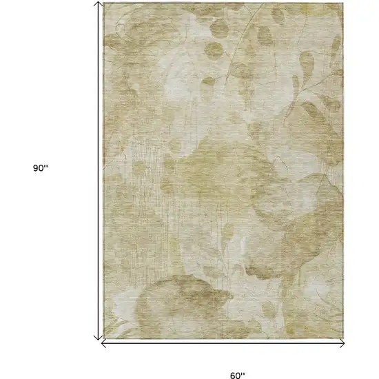 Beige Tan And Ivory Floral Washable Indoor Outdoor Area Rug Photo 3
