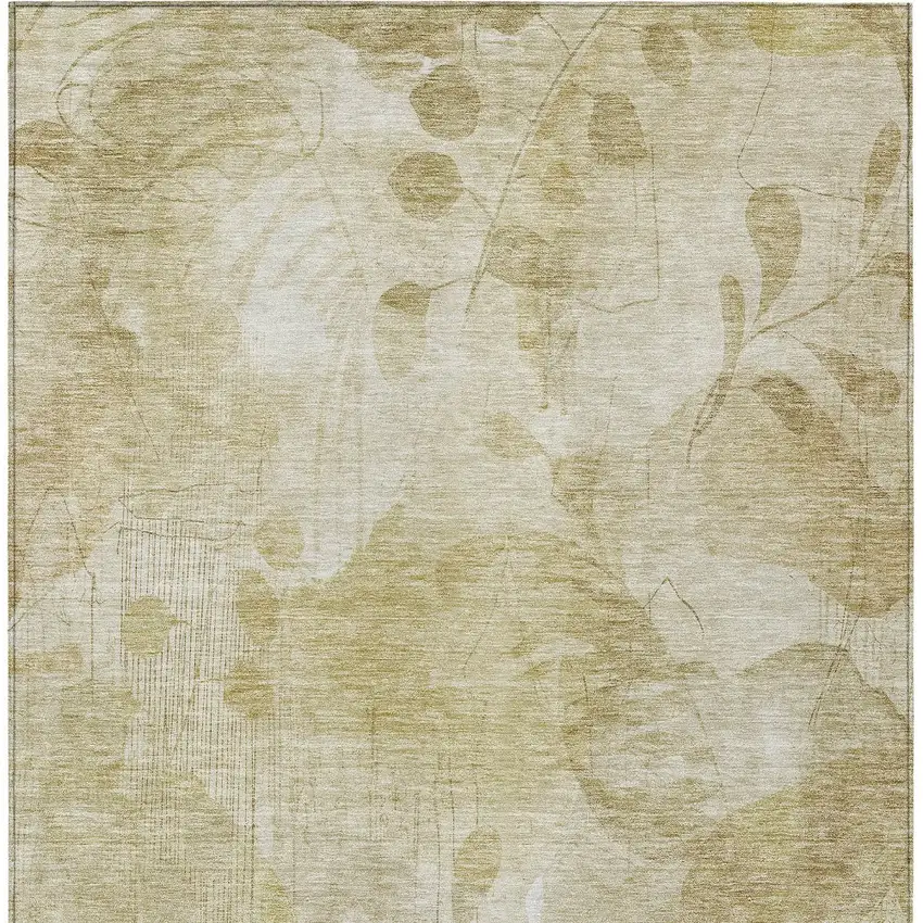 Beige Tan And Ivory Floral Washable Indoor Outdoor Area Rug Photo 7