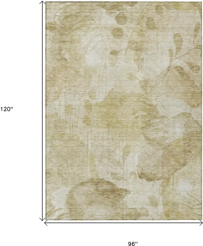 Beige Tan And Ivory Floral Washable Indoor Outdoor Area Rug Photo 3