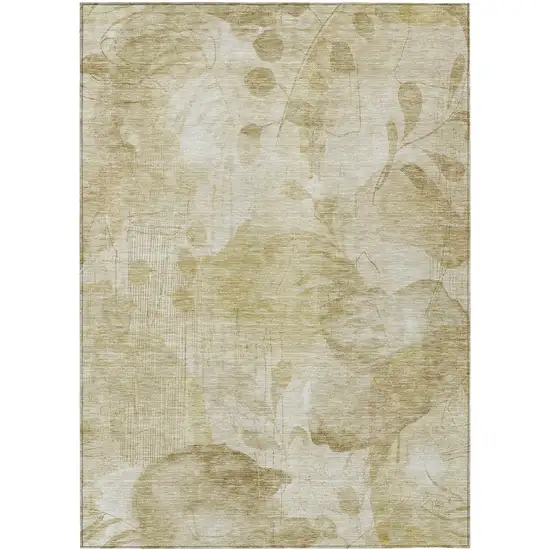 Beige Tan And Ivory Floral Washable Indoor Outdoor Area Rug Photo 2