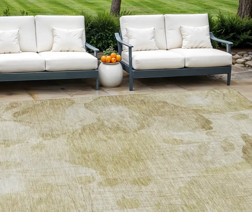 Beige Tan And Ivory Floral Washable Indoor Outdoor Area Rug Photo 1
