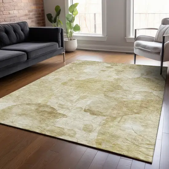 Beige Tan And Ivory Floral Washable Indoor Outdoor Area Rug Photo 9