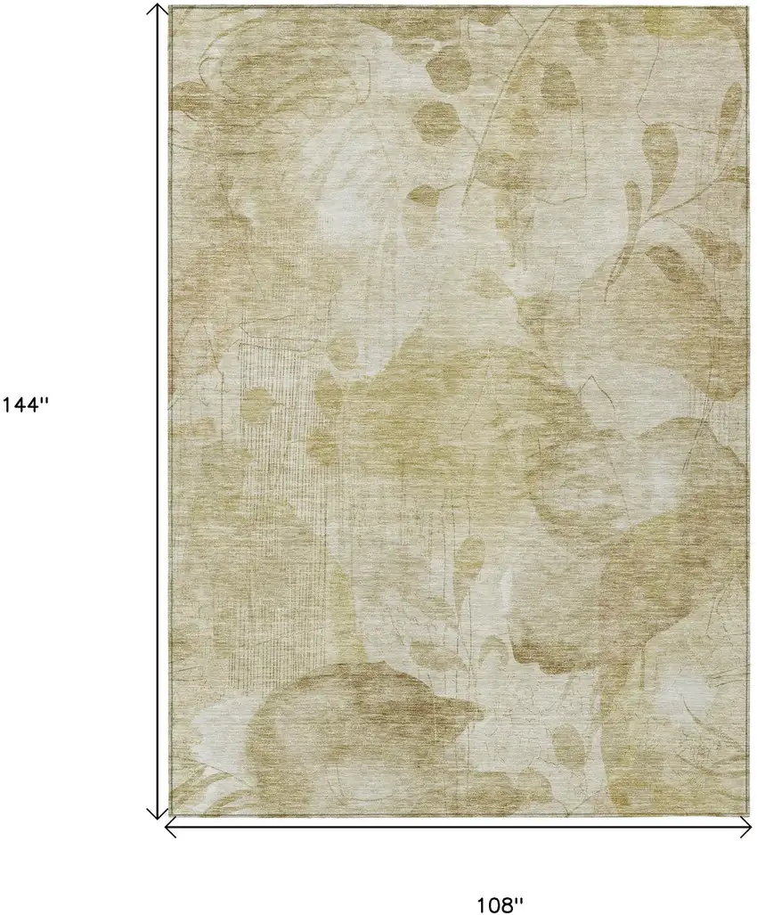 Beige Tan And Ivory Floral Washable Indoor Outdoor Area Rug Photo 3