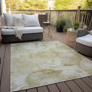 Photo of Beige Tan And Ivory Floral Washable Indoor Outdoor Area Rug
