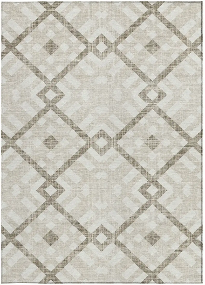 Beige Tan And Ivory Geometric Washable Indoor Outdoor Area Rug Photo 5