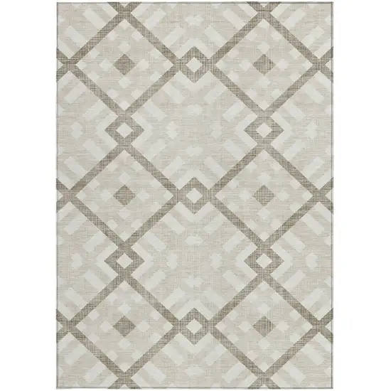 Beige Tan And Ivory Geometric Washable Indoor Outdoor Area Rug Photo 5