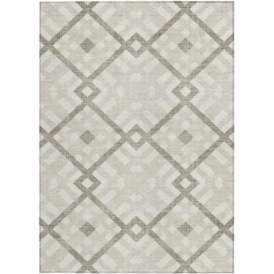 Beige Tan And Ivory Geometric Washable Indoor Outdoor Area Rug Photo 5