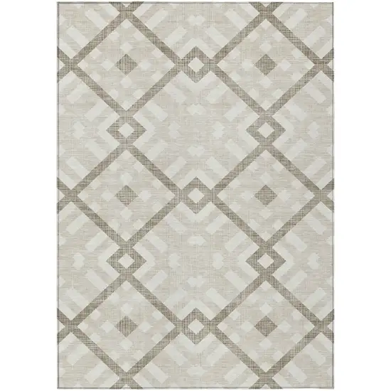 Beige Tan And Ivory Geometric Washable Indoor Outdoor Area Rug Photo 2