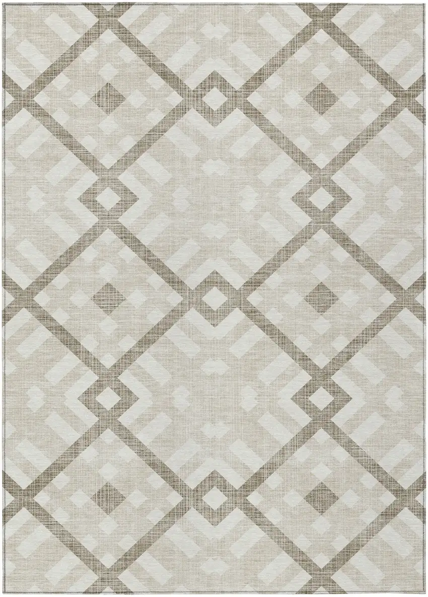 Beige Tan And Ivory Geometric Washable Indoor Outdoor Area Rug Photo 2