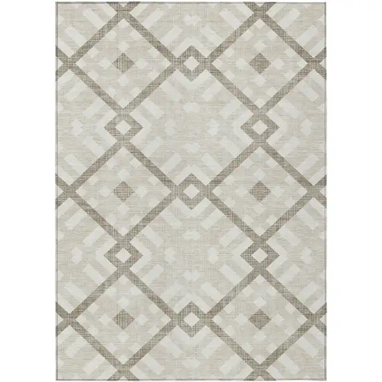 Beige Tan And Ivory Geometric Washable Indoor Outdoor Area Rug Photo 2