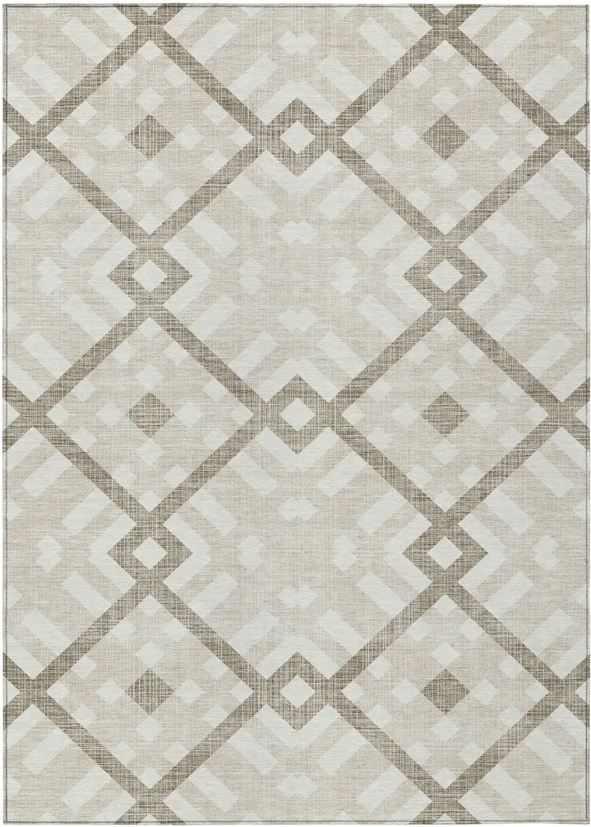 Beige Tan And Ivory Geometric Washable Indoor Outdoor Area Rug Photo 2