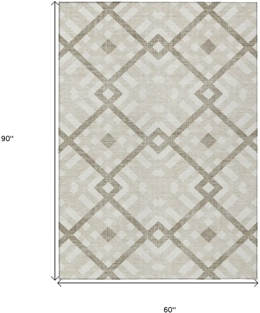 Beige Tan And Ivory Geometric Washable Indoor Outdoor Area Rug Photo 3